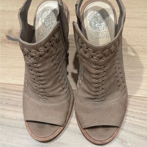 Vince Camuto Women's Brown Woven Peep-Toe Booties